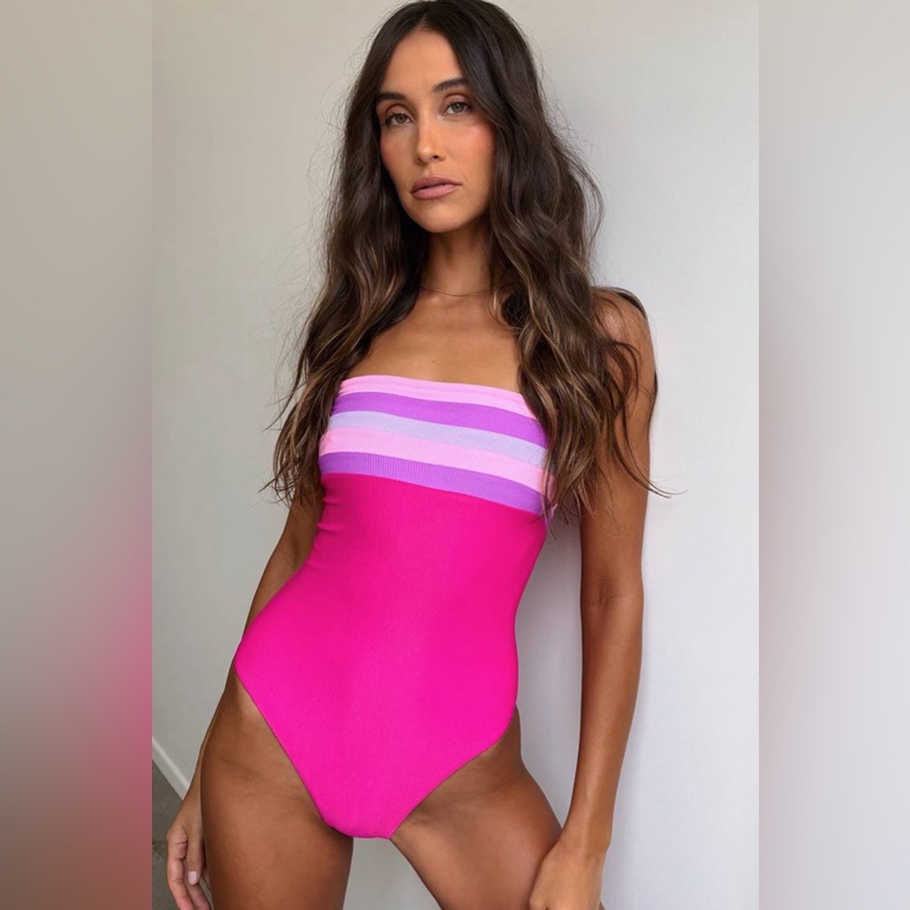 Beach Riot Jessa One Piece Raspberry Colorblock, Size Large, $178 - Picture 2 of 14